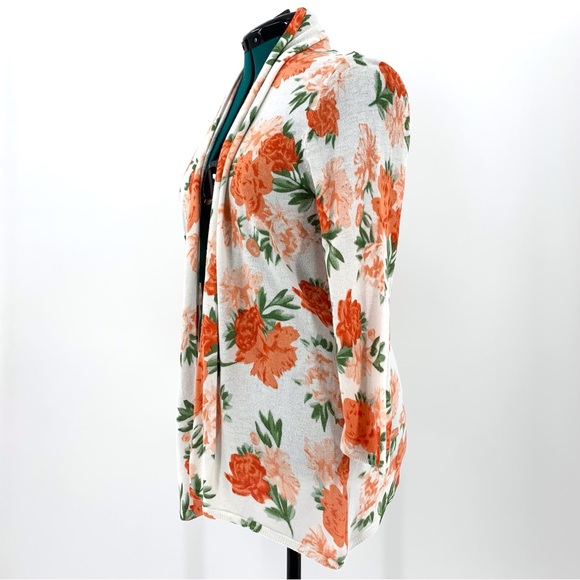 H&M Orange Floral 3/4 Sleeve Open Front Lightweight Knit Cardigan, Large - Picture 3 of 16